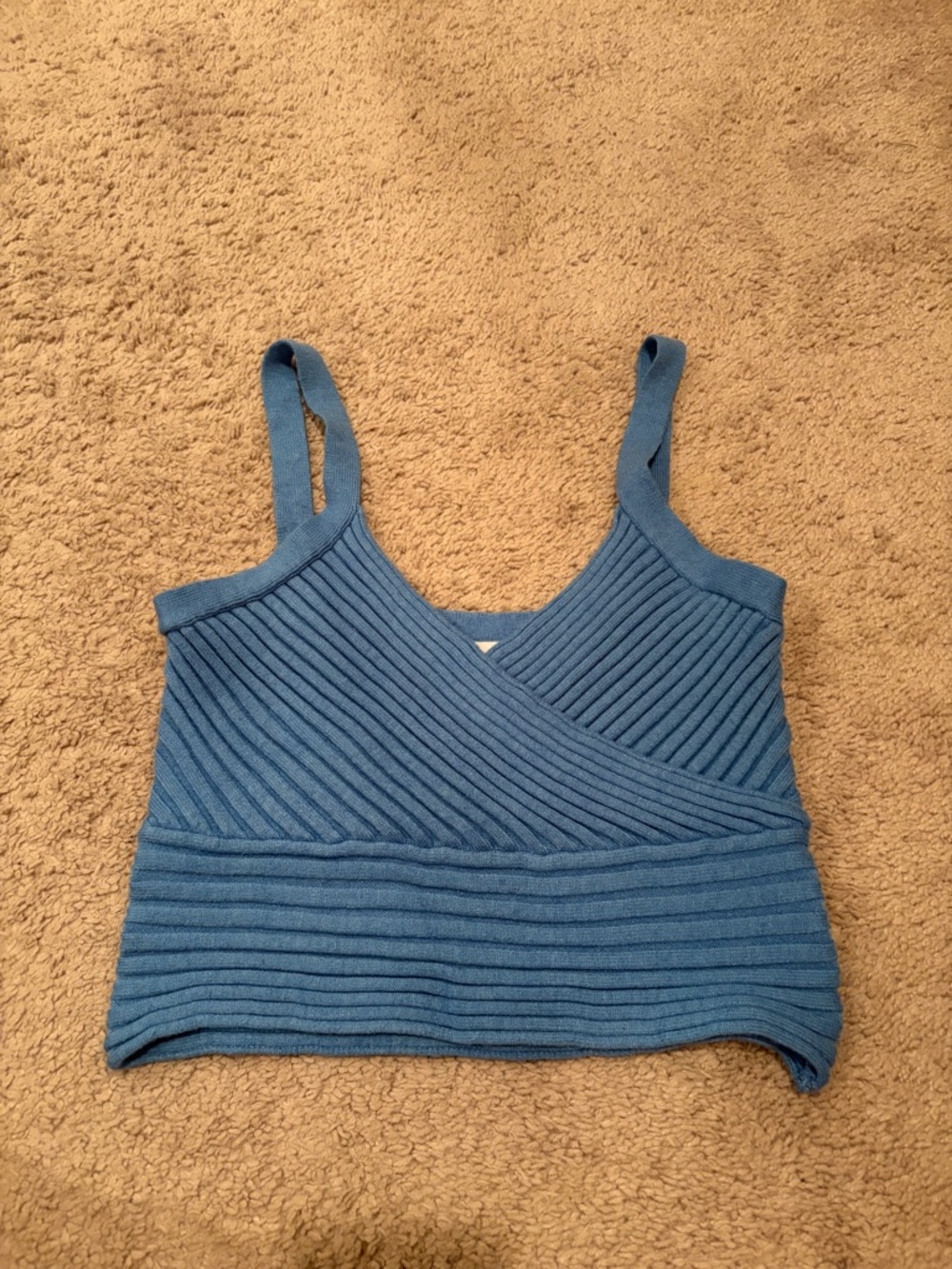 Princess Polly Blue Ribbed V-Wrap Cropped Cami